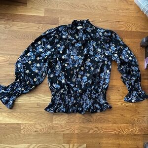 Meraki Black and Blue Floral Top